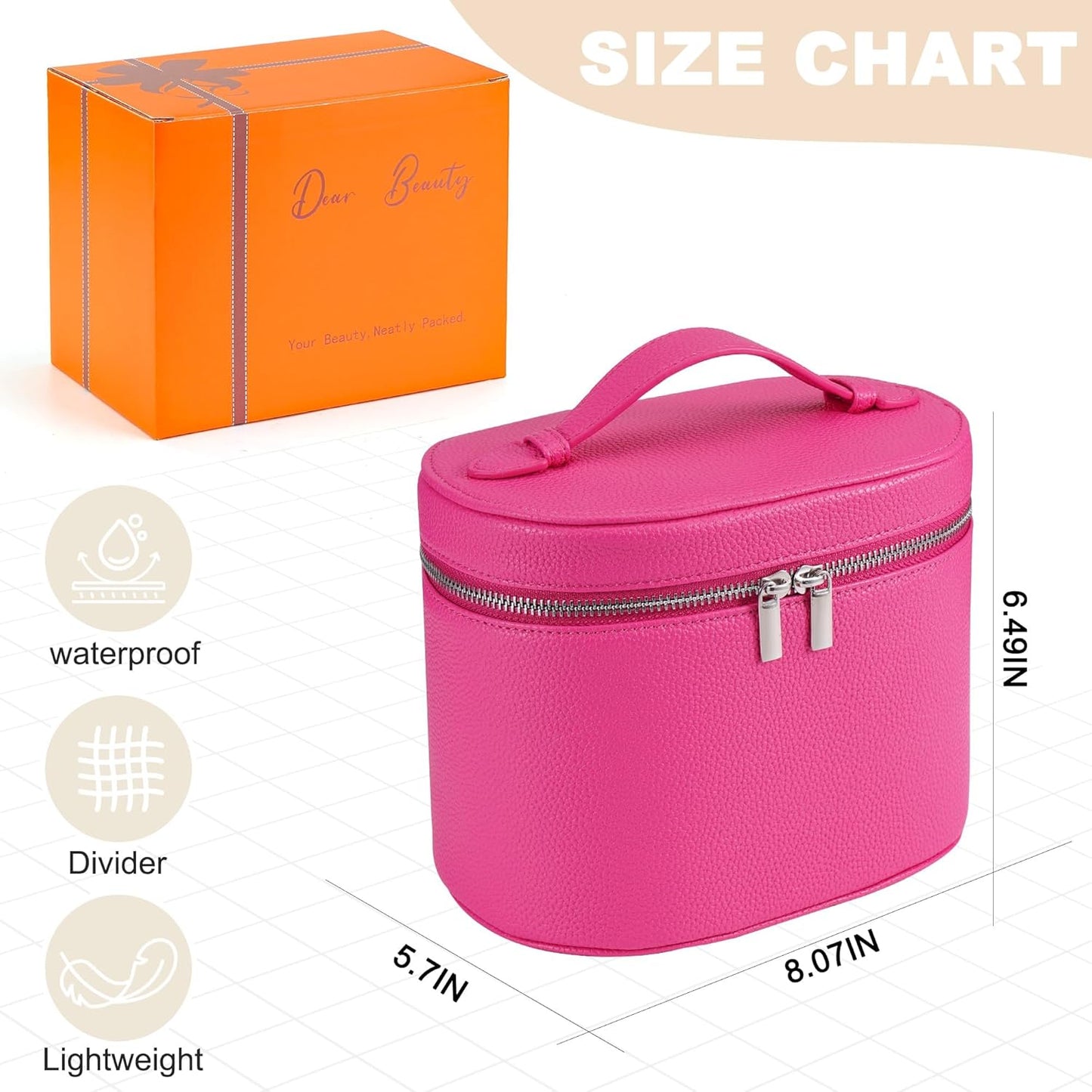 Makeup Bag Vanity Case Cosmetic Bag with Removable Divider Travel Toiletry Bag for Women Portable Make up Box Organizer, Rose