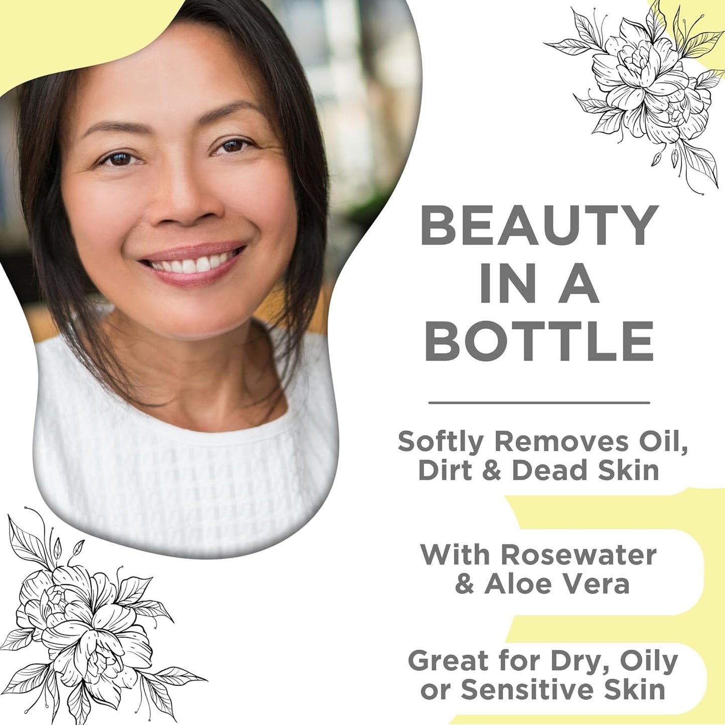 Skin Nation Hydrating Gentle Rosewater Toner with Aloe Vera and Chamomile, Alcohol-Free and Paraben-Free, for Dry, Sensitive, Oily and Combination Skin, 4 fl oz