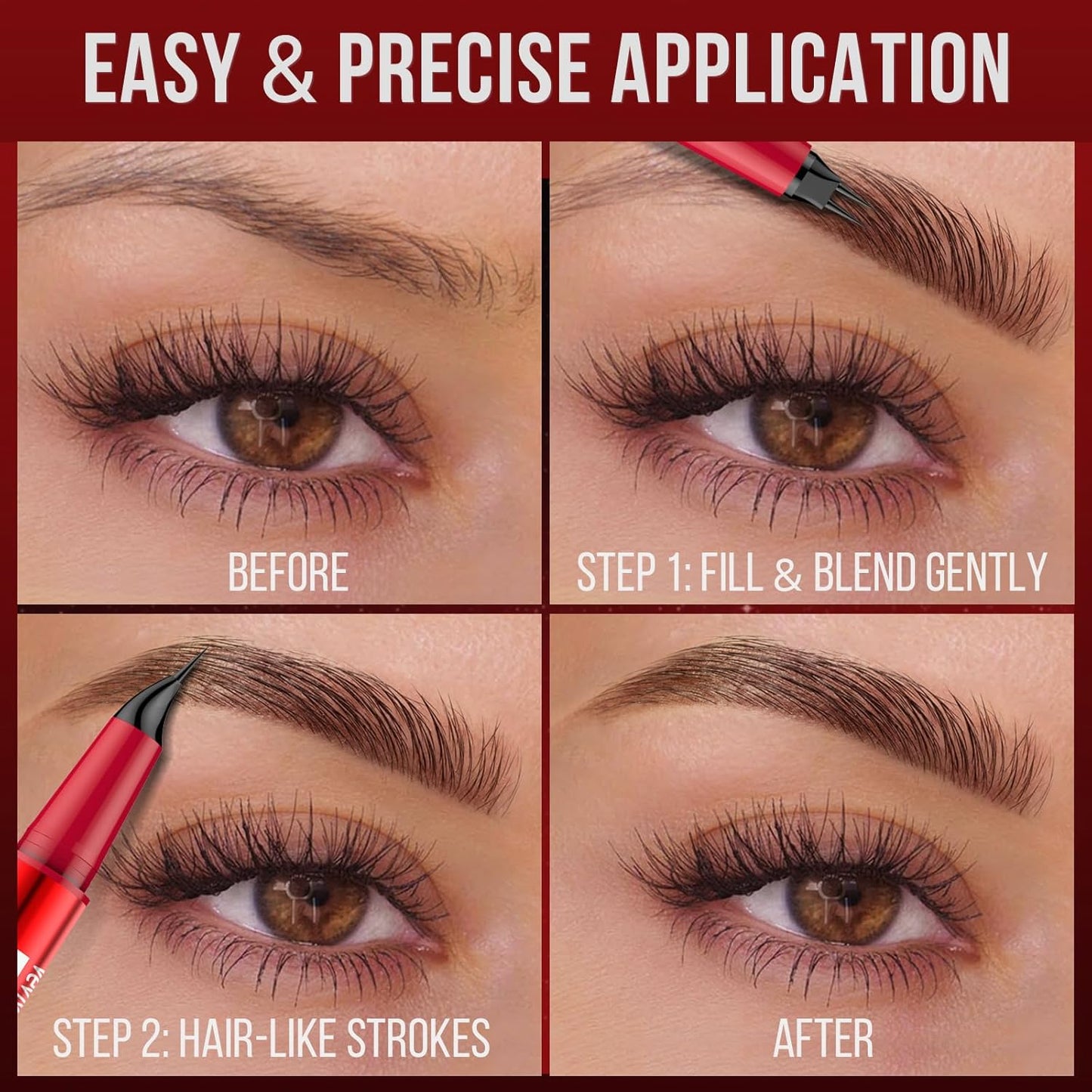 Vevivia Eyebrow Pencils for Women - Eyebrow Pen with Dual-Brush-Tip & Curved Tip for Natural Fuller-Looking Brows, Precise Hair-Like Strokes for All Brow Types, Last All-Day Brow Makeup, Black