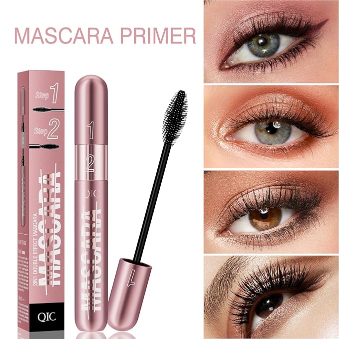 2-in-1 Mascara, Dual-Effect Lengthening and Volume, 4D Silk Fiber Lash mascara (Pink Tube, 1Pc)