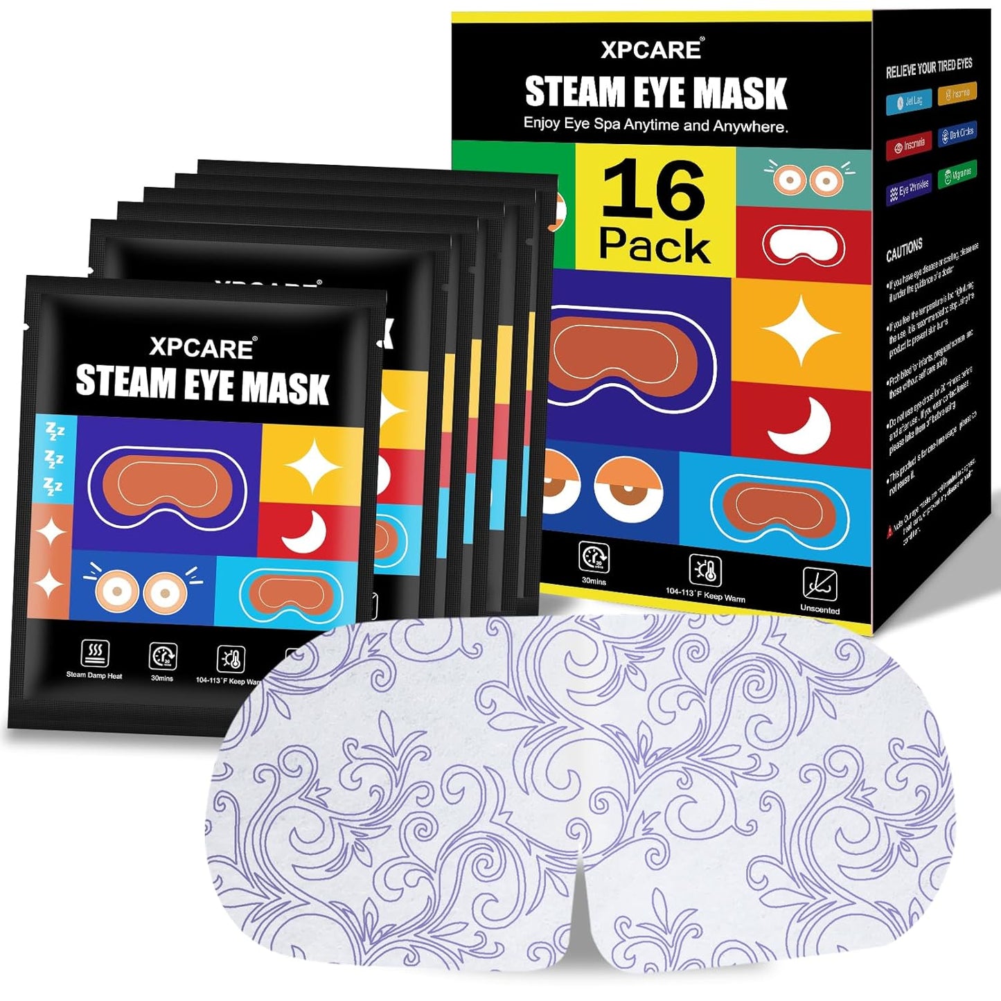 XPCARE 16 Pack Steam Eye Masks for Dry Eyes, Heated Eye Mask Warm Compress for Eyes,Disposable Heated Eye Mask for Dark Circles, Puffy Eyes, Relief Stress Eye Fatigue（Unscented）