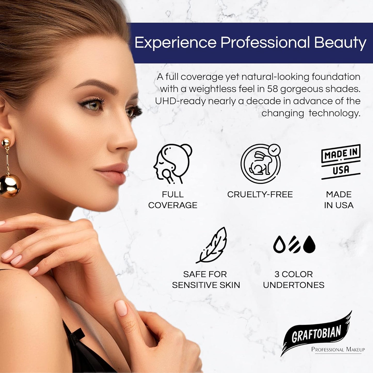 Graftobian HD Glamour Crème Foundation 1/2oz, Weightless Full Coverage Makeup, 65 Inclusive Shades, For All Skin Types, Natural or Full-Glam Looks, For Professionals and Beginners, Sunrise Flush