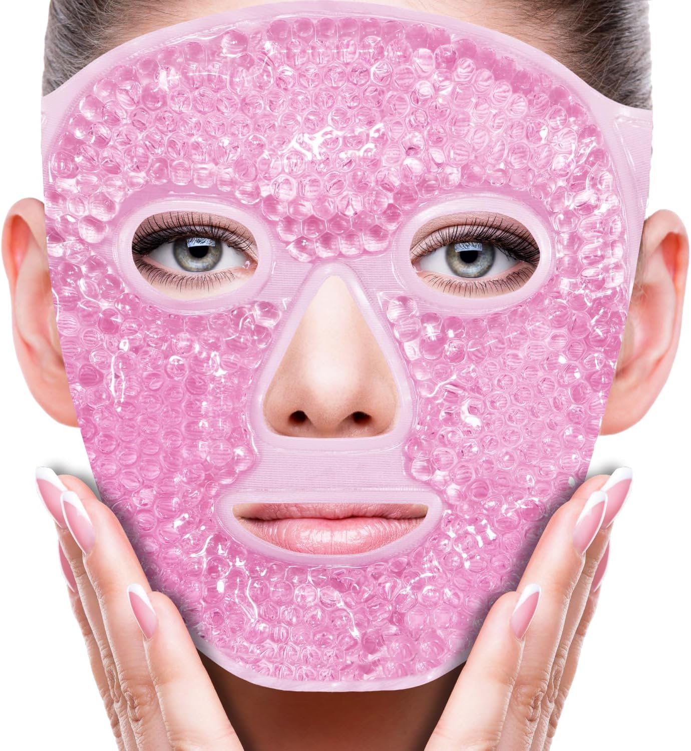 Face Eye Mask Ice Pack for Reducing Puffiness, Bags Under Eyes, Puffy Dark Circles, Migraine,Hot/Cold Pack with Soft Plush Backing (Pink #19)