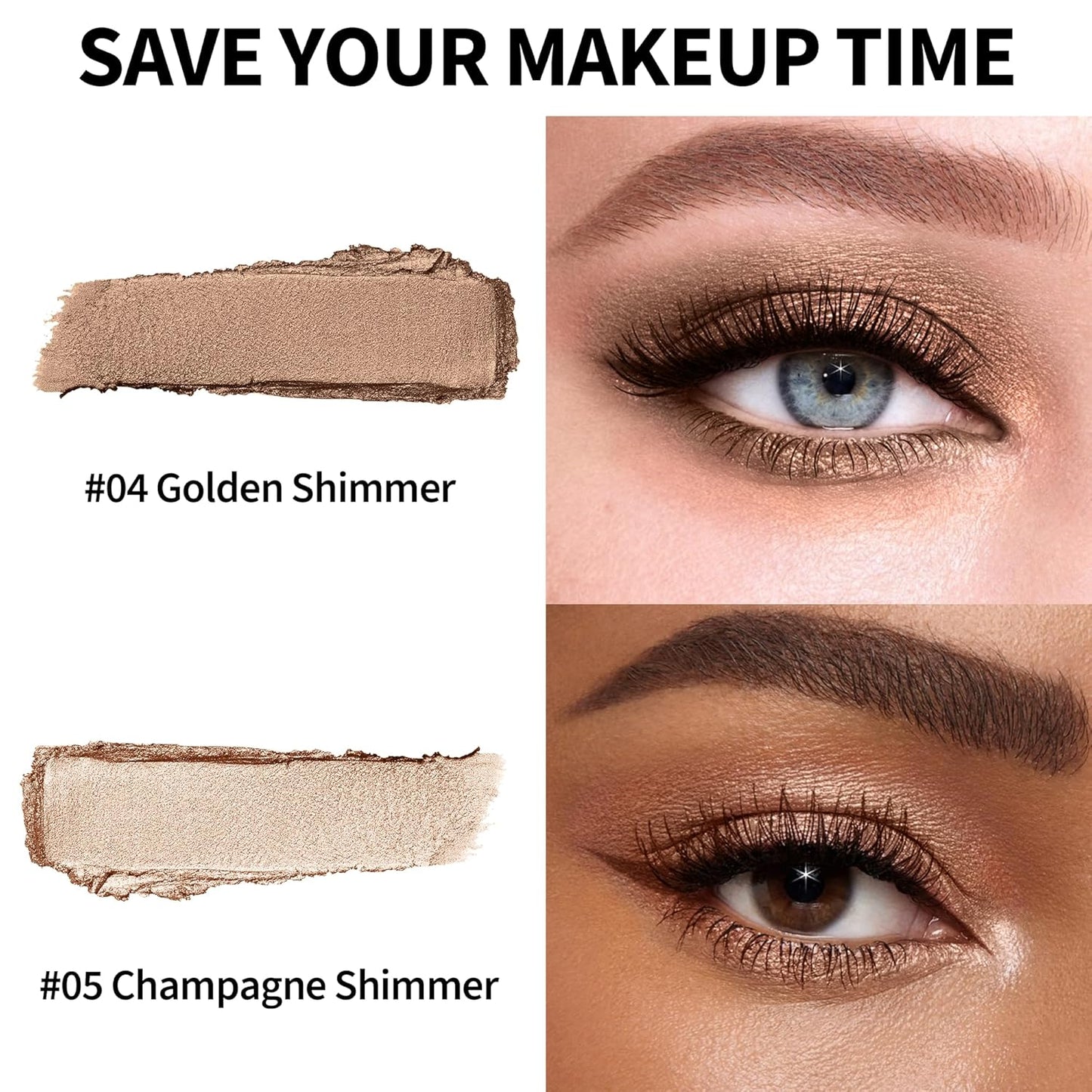 FV Waterproof Eyeshadow Stick Duo,Long-Lasting Cream Eye Shadow Makeup Sets, High Pigmented Eyeshadow Pencil with Shimmer Finish, Natural Look (Golden & Champagne)