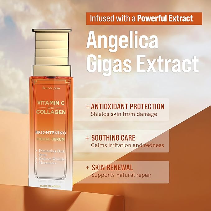 Fleur De Peau Vitamin C Serum For Face With Collagen – Dermatologist Tested, Anti-Aging, Even Skin Tone, Reduces Fine Lines, Improves Radiance & Texture – 95% Natural, Clean Beauty – Korean Skin Care