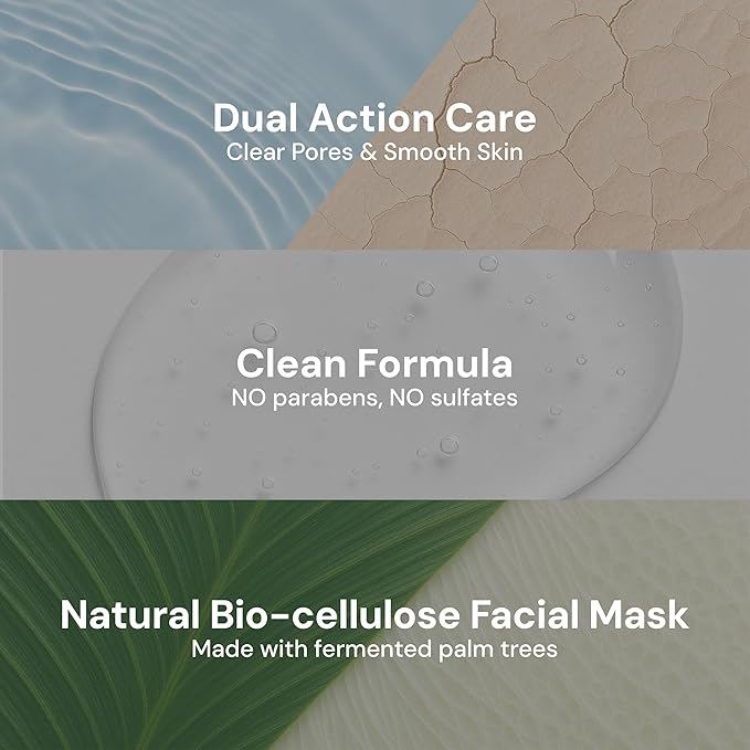 BIVID In & Out Bio-Cellulose Sheet Mask, Hydrating Korean Skincare Face Mask for Pore Care, Sebum & Blackhead Care with Tea Tree — K-Beauty Self Care Facial Skin Care Essentials, 0.88 oz, 5 Pack