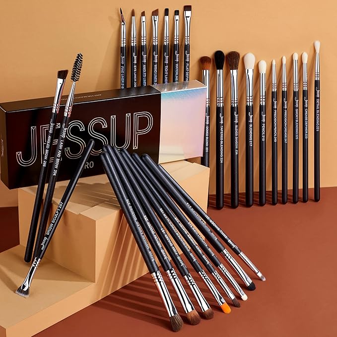 Jessup Eye Makeup Brushes Set Professonal 28pcs Premium Synthetic Eyeshadow Brush Eyeliner Brush Eyebrow Brush Blending Brush for Makeup Black T341