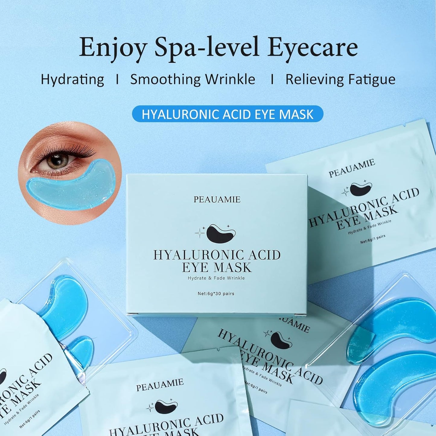 Under Eye Patchs (30 Pairs) Hyaluronic Acid Eye Mask for Dark Circles and Puffiness Wrinkle Eye Bags (Hyaluronic Acid)