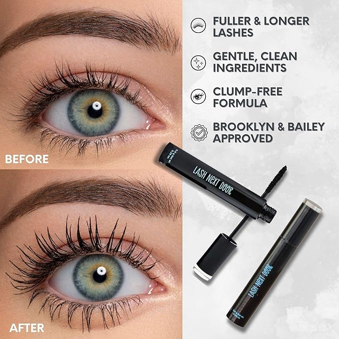 Lash Next Door Mini Mascara Black – Travel Size Volumizing & Lengthening No Clump Smudge-Proof Makeup for Lashes