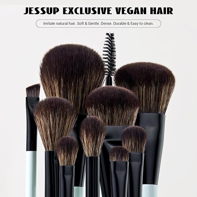 Jessup Makeup Brush Set 6pcs Double Sided Makeup Brushes Foundation Contour Blush Highlight Blending Eyebrow Brush Eyeshadow Brush, Vegan Fiber Make up Brush Bright Cyan T501