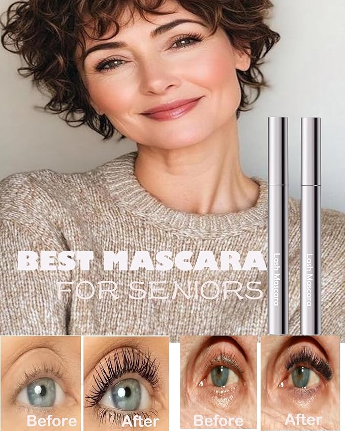 Black Brown Mascara for Older Women 60 Plus, Waterproof Prime Mascara for Mature Women Volume and Length with Thinning Lashes,No Clumps,Long Lasting Hypoallergenic Máscara For Sensitive Eyes Makeup