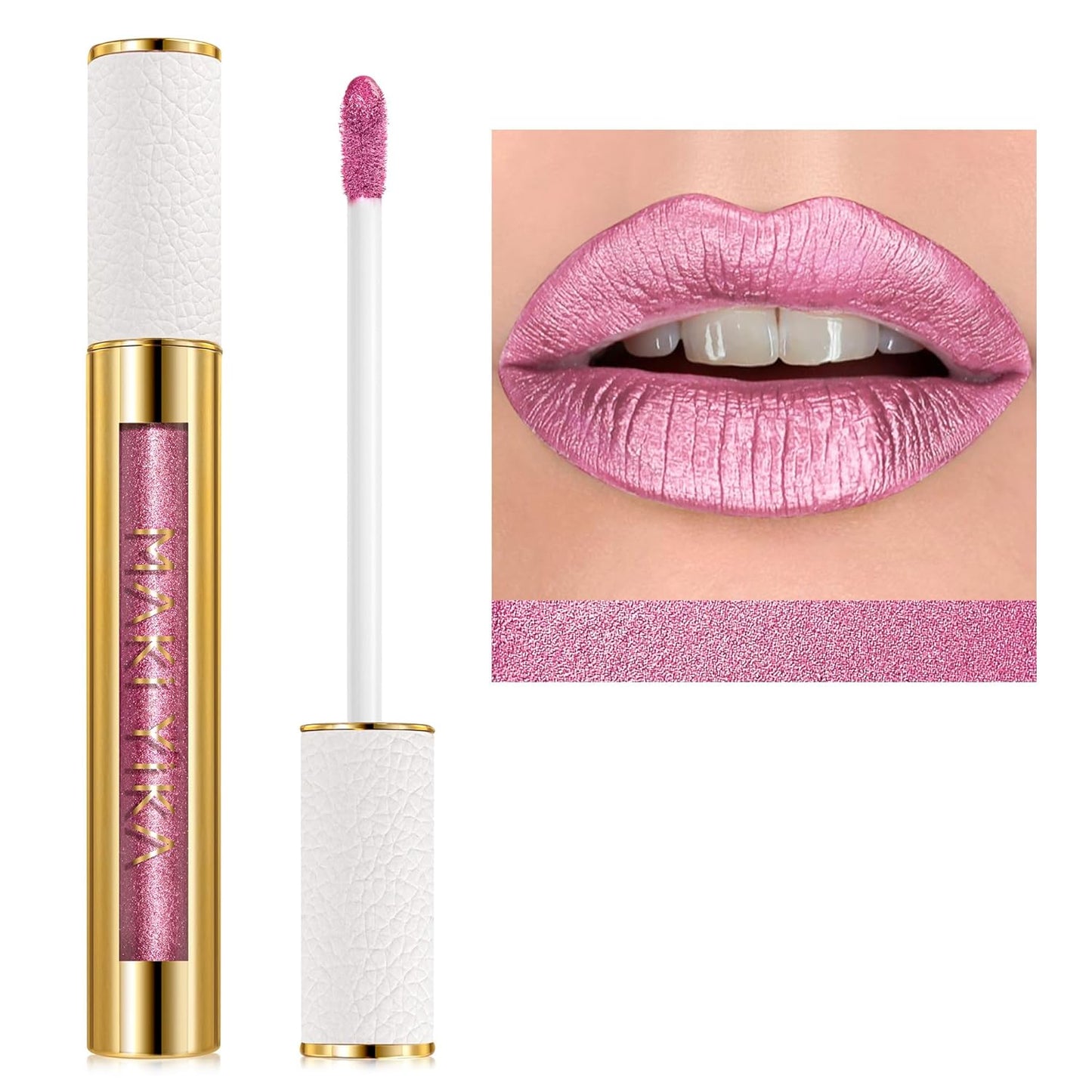 MAKI YIKA Pink Lipstick for Women Metallic Lipsticks Glitter Long Lasting Lipstick No Smudge No Transfer Liquid Lip Gloss (BR013 First Love)