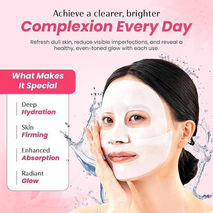 Hydrogel Collagen Face Mask – Overnight Hydrating & Firming Treatment for Dry or Mature Skin – Dermatologist Tested, Anti Aging Korean Skin Care, Vegan, Clean Beauty – Pack of 5