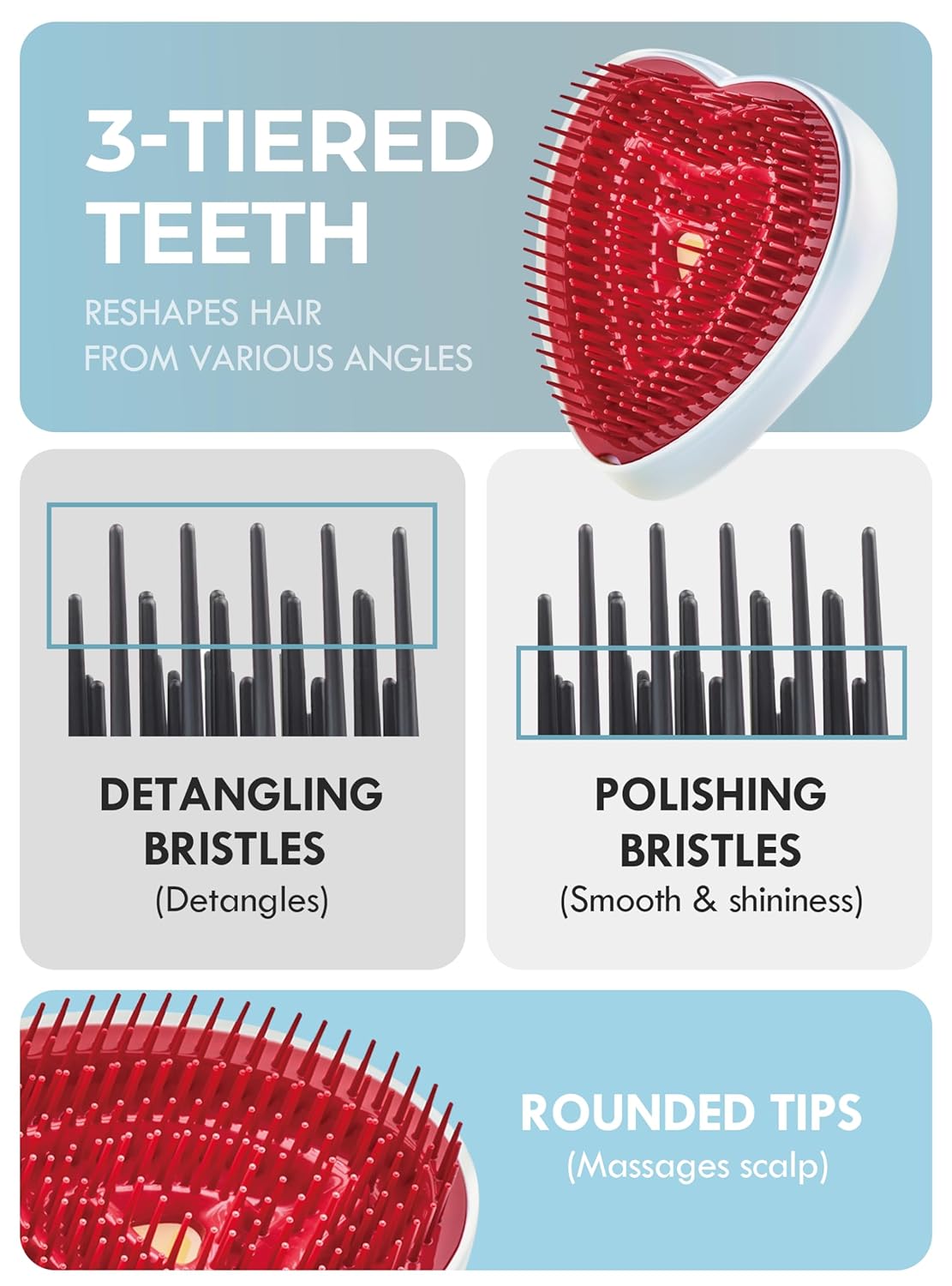 ReFa Heart Brush AURORA WHITE | Heart Shaped Hair Brush for Women | No Tangle Hair Brush | Small Hair Brush for Thick Hair | Hair Detangler Hair Brush Travel Hair Brush