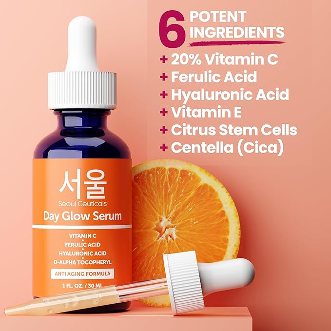 SeoulCeuticals Korean Skin Care Korean- 20% Vitamin C Hyaluronic Acid Serum + CE Ferulic Acid - Potent Anti Aging, Anti Wrinkle Korean Beauty 1oz