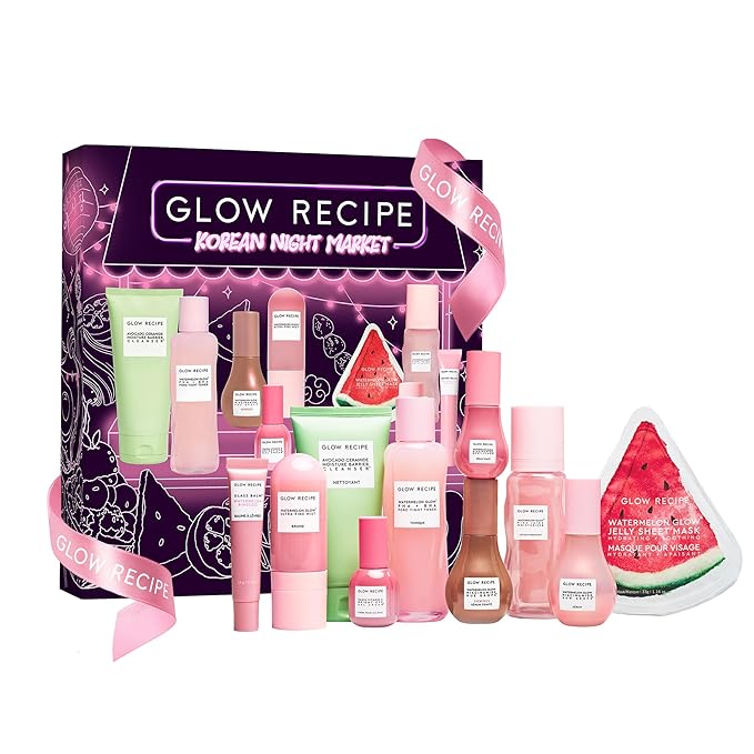 Glow Recipe Skin Care Set, Holiday 2025 Vault - Korean Night Market - Limited Edition 10-Piece Gift Set with Full Size Skincare & Makeup Favorites