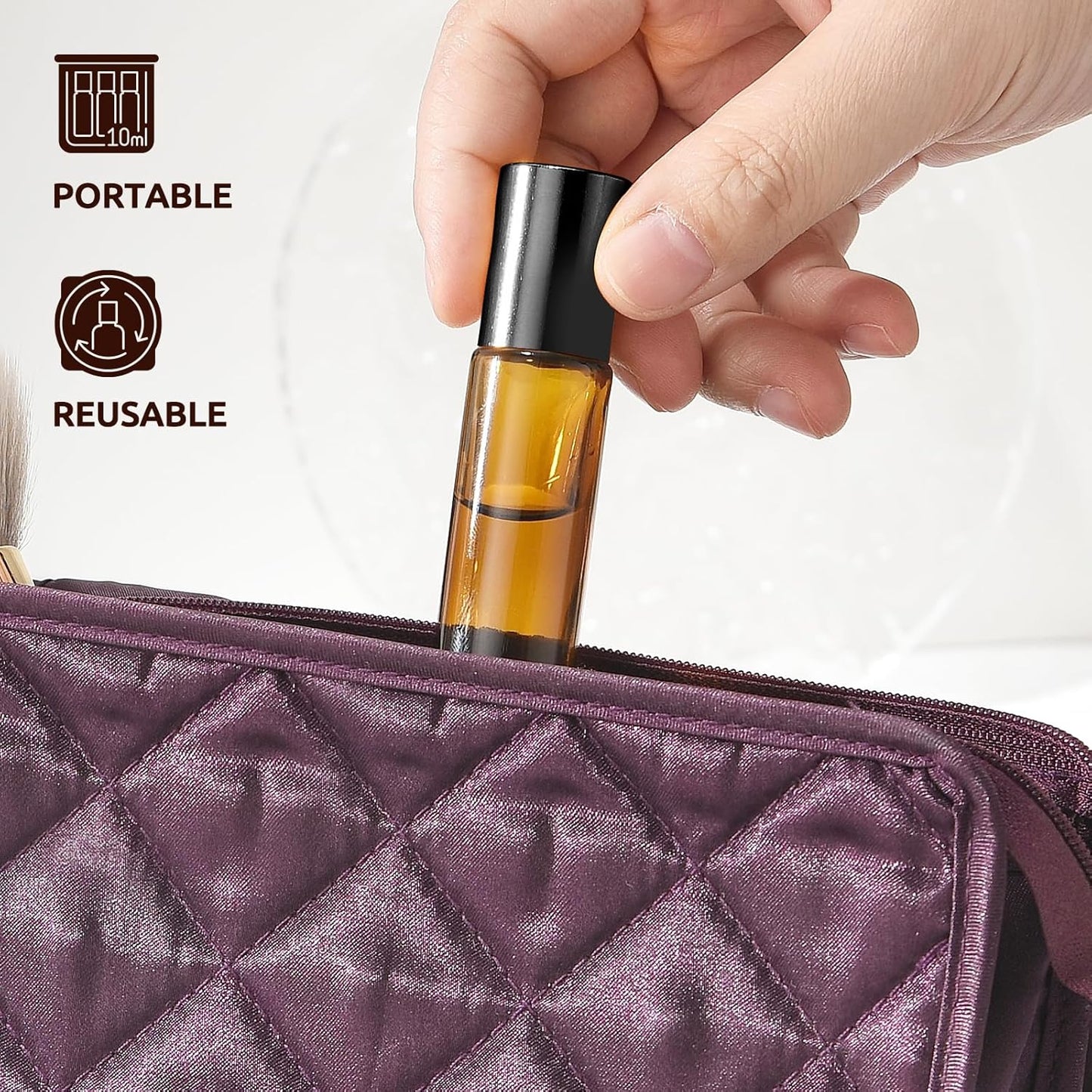 8 Pack 10ml Essential Oil Roller Bottles, Amber Leak-Proof Glass Roll on Bottles, Roller Ball Applicator, Opener, Droppers, Funnel, Labels, Refillable for Perfume & DIY Skincare