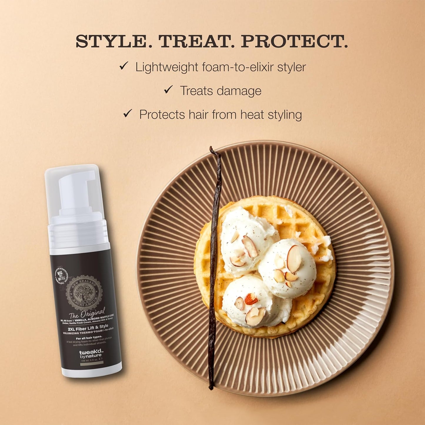 Tweak’d by Nature - 2XL Fiber Lift & Style Volumizing Foam, Styling Foam and Mousse for Hair Volume, Heat Protectant, Hydrating for Long-Lasting Softness, Cruelty Free (5oz)