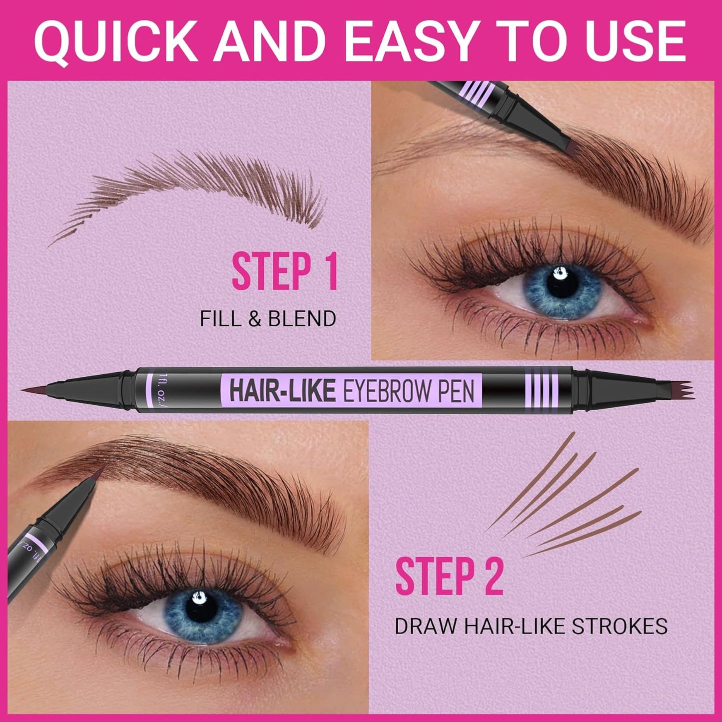 iMethod Eyebrow Pen - Eyebrow Pencil Magic 2-in-1 Eye Brow Pencils for Women with 4-Fork-Tip and Precise Brush-Tip Create Natural Hair-Like Brows, Last All Day, Microblading Eyebrow Pen, Light Brown