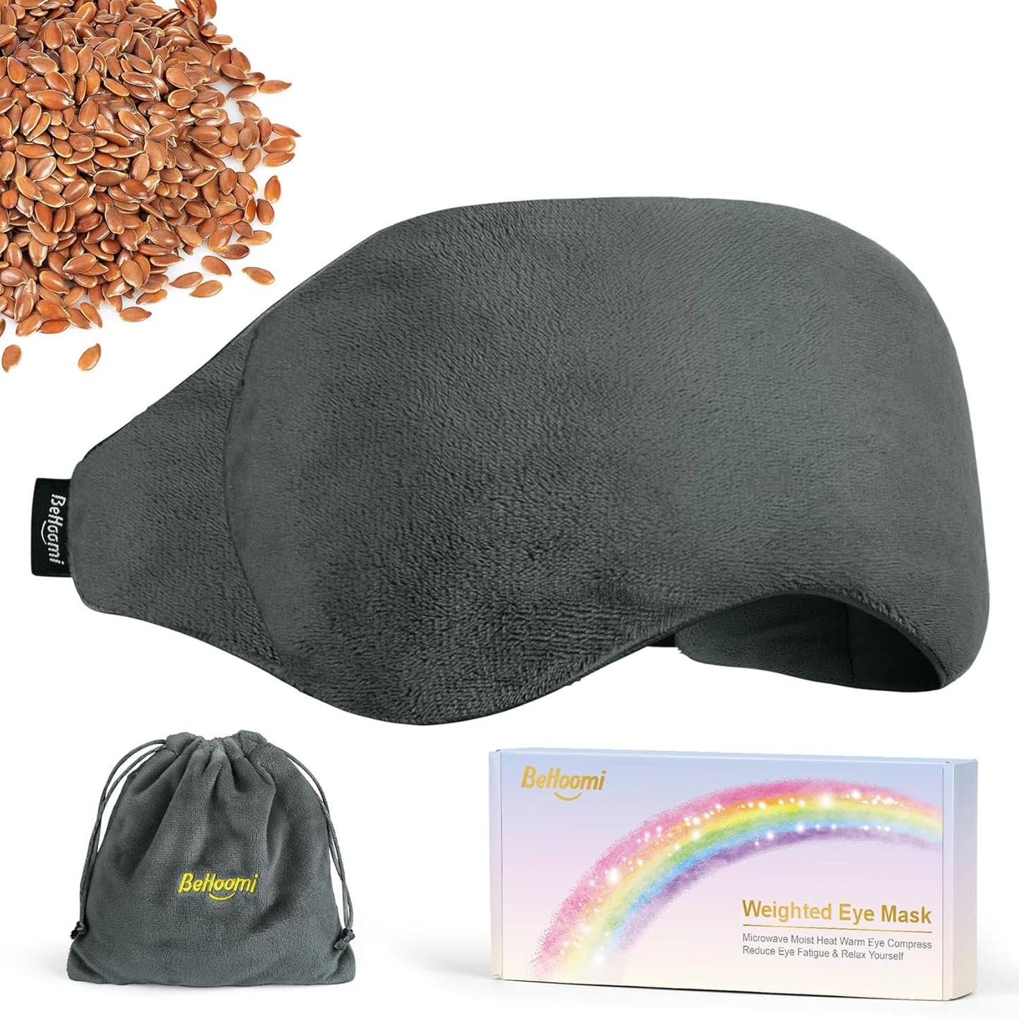 Weighted Eye Mask for Sleeping, Soft Heated Eye Mask, Moist Heat Warm Compress for Eyes, Natural Flaxseeds Microwave Reusable Sleep Mask, Must Haves for Women Spa, Home, Office (Grey)