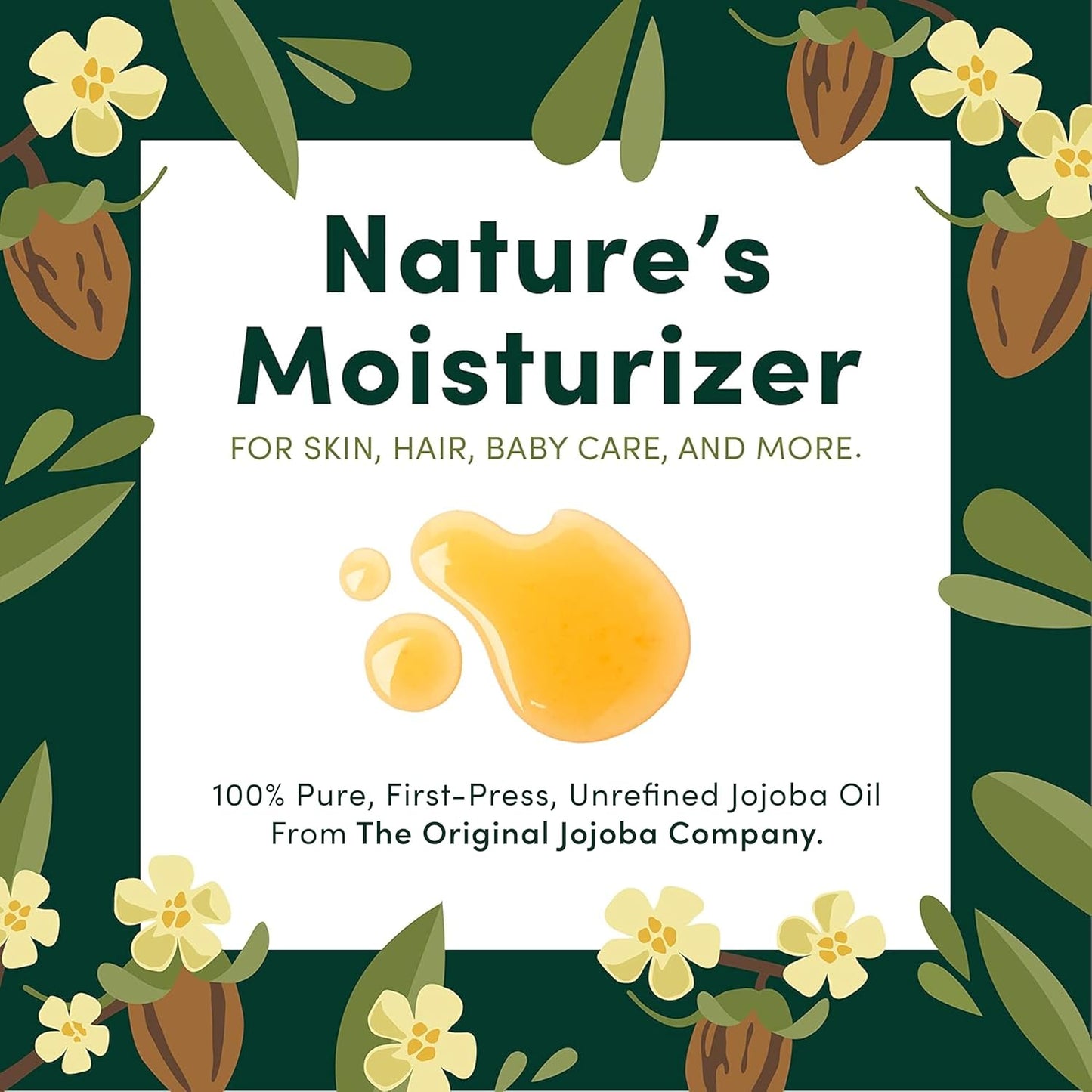 HobaCare Pure Jojoba Oil for Skin Care, Hair, Beard, Scalp Massage - 100% Unrefined Carrier Oil for Diluting Essential Oils - Natural, Hexane Free, Cruelty-Free, Long Shelf Life (16 oz)