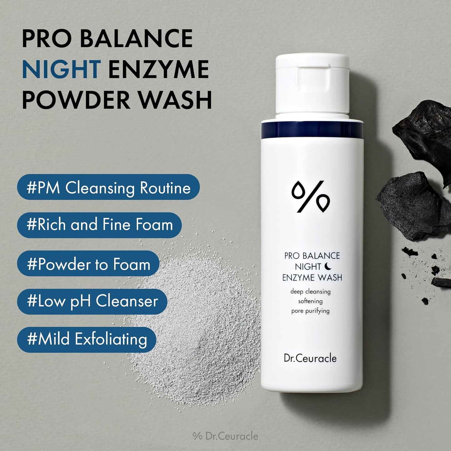 Dr.Ceuracle Pro Balance Enzyme Powder Face Wash - Korean Day and Night Natural Enzyme Powder Face Wash for Deep Pore Cleansing, Sebum Removing, pH Skin Balancing Care (Night Wash)