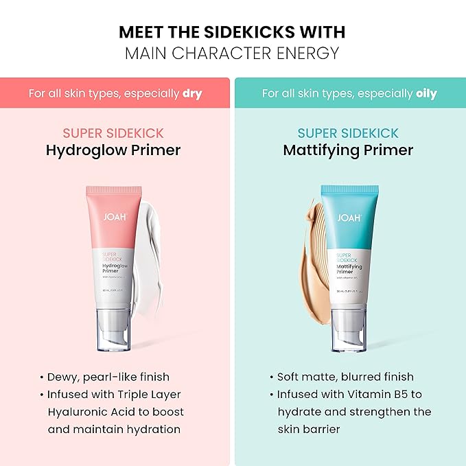 JOAH Beauty Super Sidekick Mattifying Makeup Primer, Pore Minimizing Matte Finish, Hydrating and Long Lasting Korean Face Primer for Oil Control, Helps Smooth, Blur Skin, For All Skin Types, 1.01 Oz