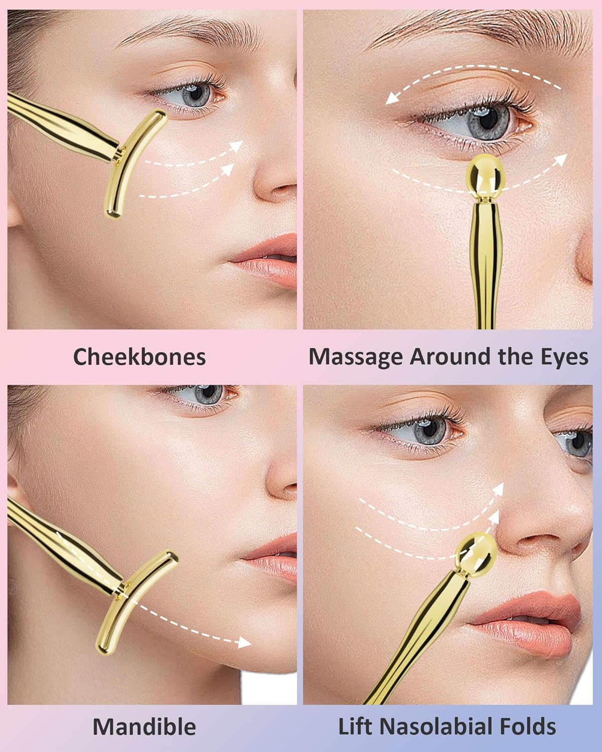 Eye Cream Applicator with Holder, 2PCS Metal Under Eye Roller Wand Stick for Puffy Eyes Puffiness Wrinkle, Eye Cream Applicator Tool Facial Massage, Eye Massager Tool Gift for Women Gold