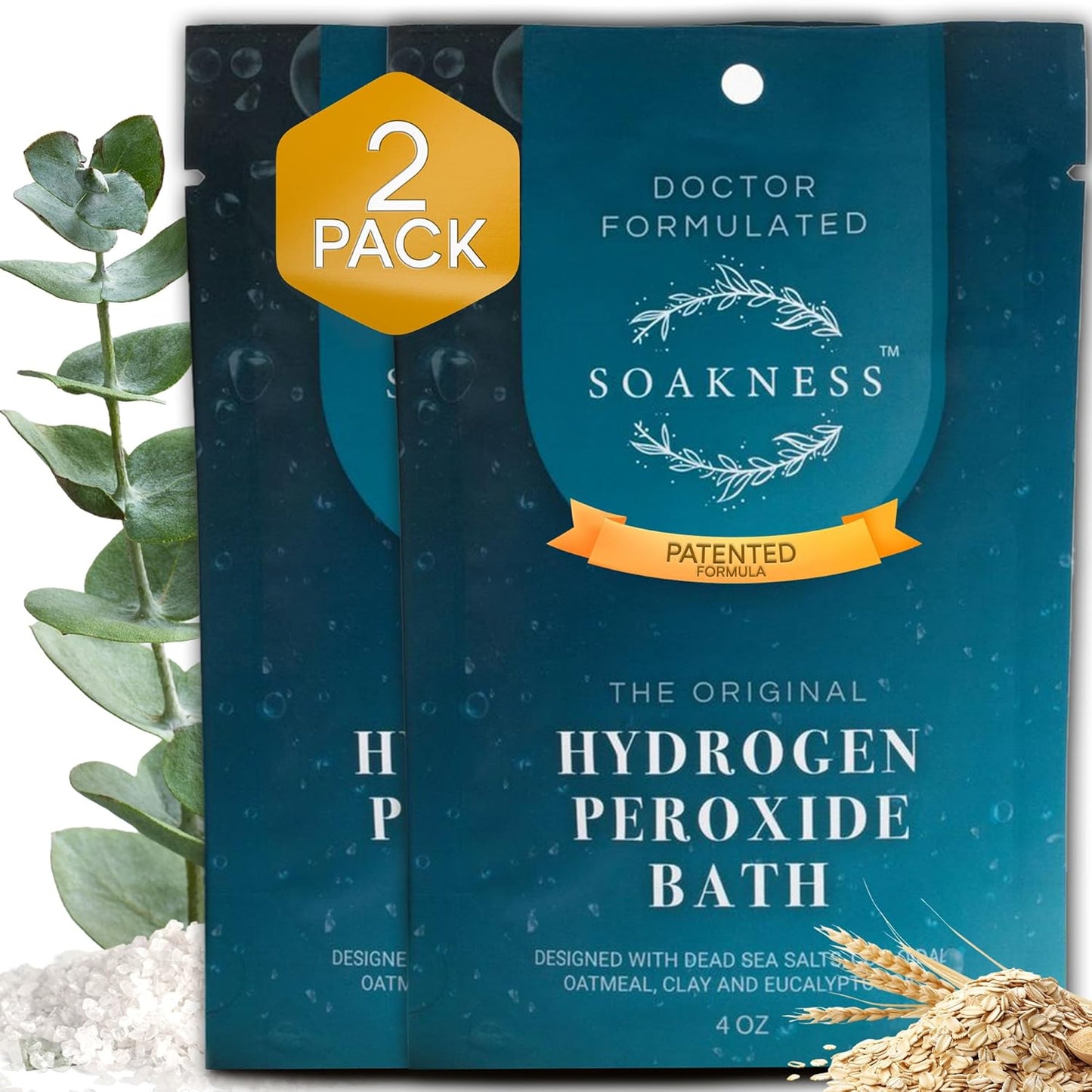 Hydrogen Peroxide Epsom Salt Bath Soak - USA-Made – Patented Bath Salts, Muscle Recovery, & Skin Detoxification – Magnesium Salts for Bathing - Doctor Formulated Pure Epsom Salt (2-Pack)