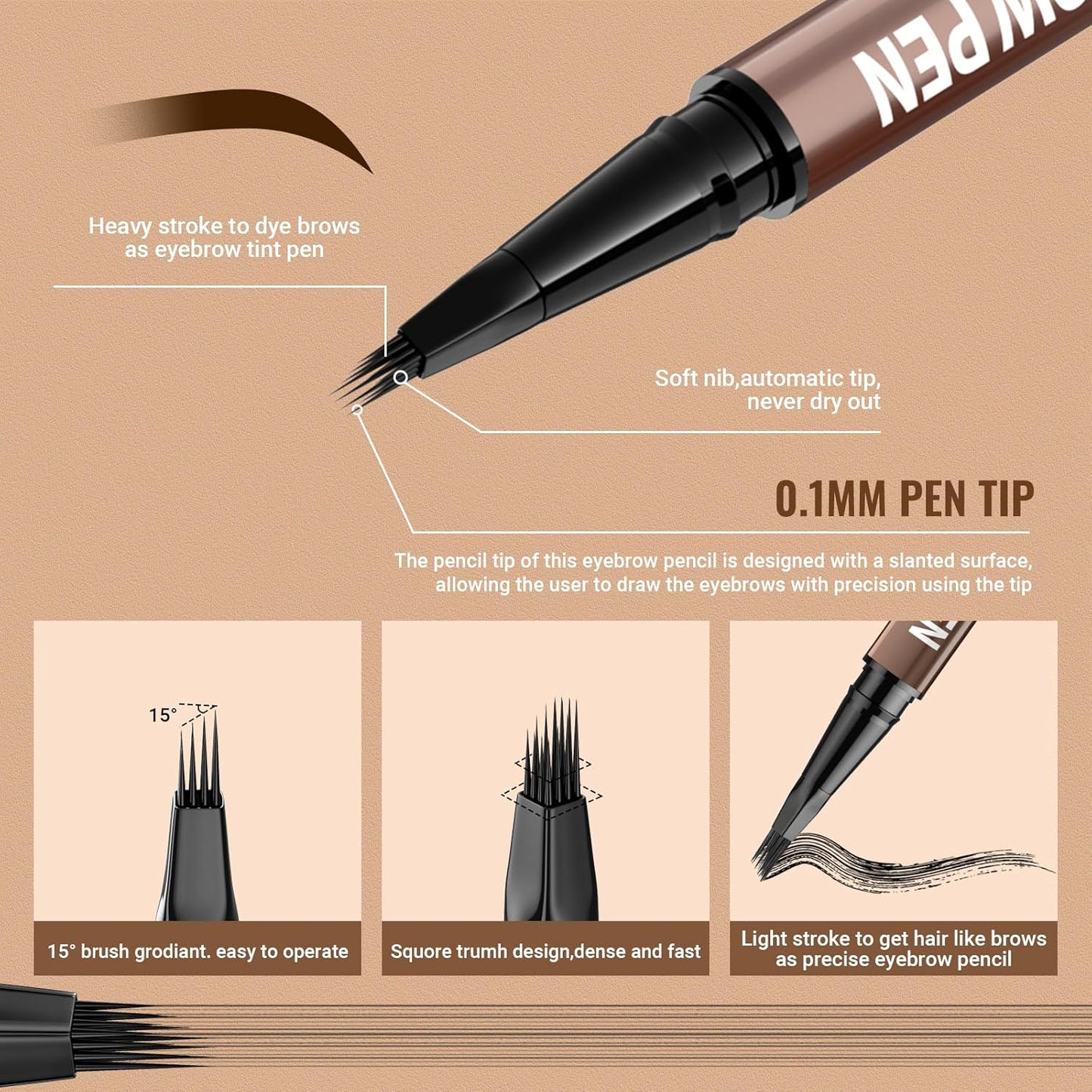 iMethod Eyebrow Pen - Eyebrow Pencil,2-in-1 Eyeliner Dual-Ended Microblading Eyebrow Pencil Long Lasting Waterproof Hair-Like Brow Pencil,with Eyebrow Brush,Eyebrow Pencils for Women,DarkBrown
