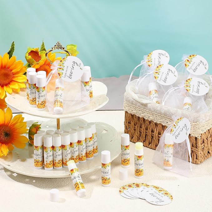 Fumete 50 Set Bee Favors Baby Shower Thank You Gifts Lip Balms for Guests Boys Girls Gender Reveal Favors for Baby Shower Bee Party Prizes Souvenirs Bags Stuffer Classroom Prizes