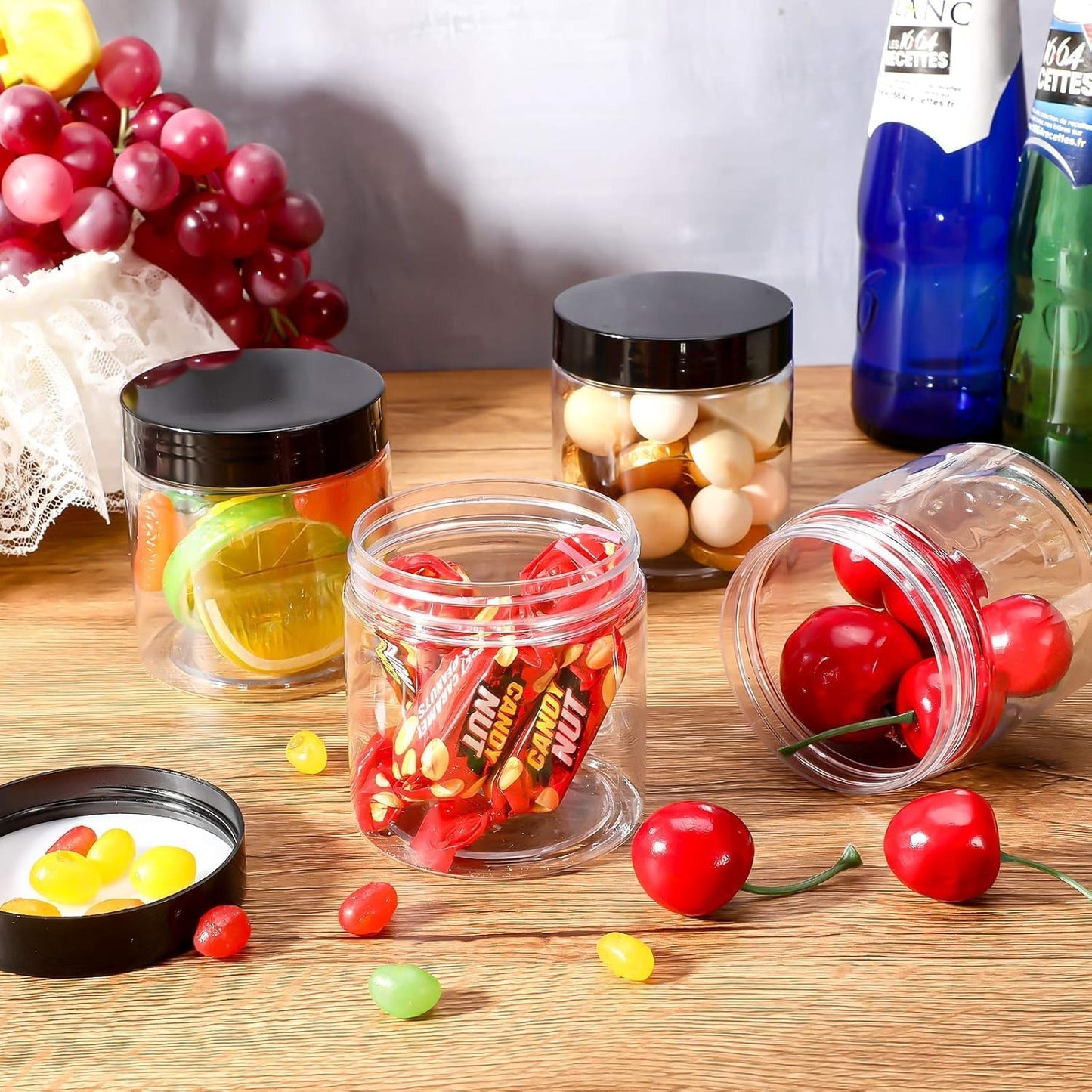 SATINIOR 36 Pieces 8 oz Plastic Jars with Lids Wide Mouth Airtight Reusable Container Acrylic Cosmetic Small Jars for Lotions Ointments Travel Toiletries Creams Make up Storage(Black)