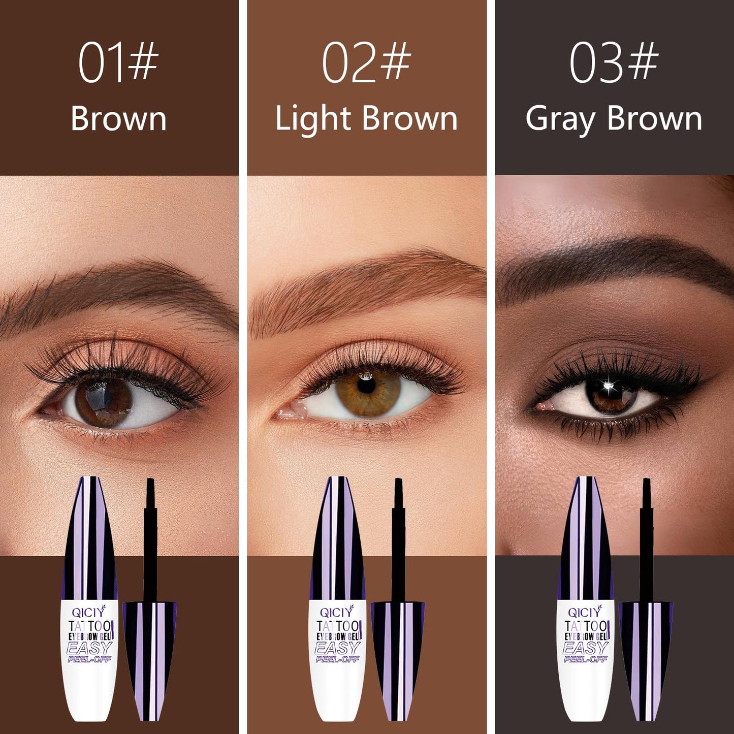 2PCS QICIY Easy Peel-Off Eyebrow Gel- QICIY Peel Off Tattoo Eyebrow Eye Brow Tint Waterproof & Sweatproof For All Skin Tones (Dark Brown)