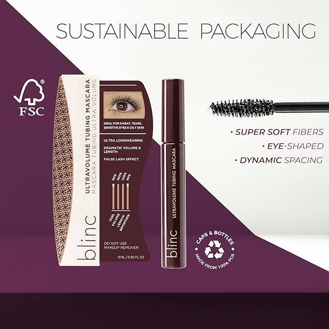Blinc UltraVolume Tubing Mascara – Dramatic Volume & Length, Curling, Longwear, Smudge & Flake Proof, Conditioning Jojoba, Sensitive Eyes Safe, Vegan