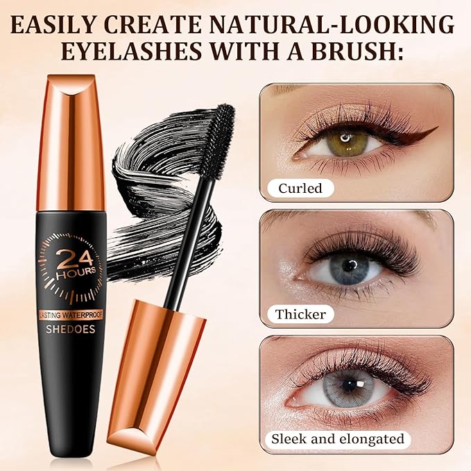 2PCS New Waterproof Silk Fibre Thick Lengthening Mascara, Iron Wand Curling Eyelash, Thick Lengthening 4D Silk Fiber Lash Mascara, No Flaking Long-Lasting, Ideal for Women Eye Makeup