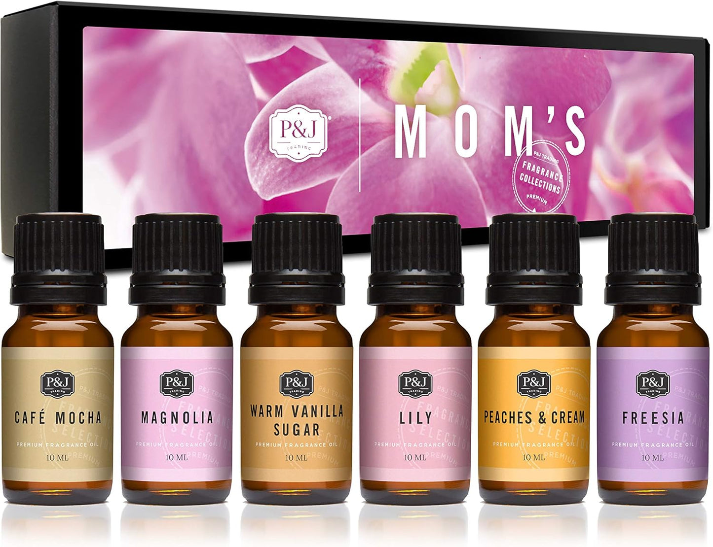 P&J Trading Mom's Set of 6 Fragrance Oils - Lily, Magnolia, Peaches & Cream, Café Mocha, Warm Vanilla Sugar, Freesia Scented Oils for Candle Scents, Soap Making, Diffuser Oil