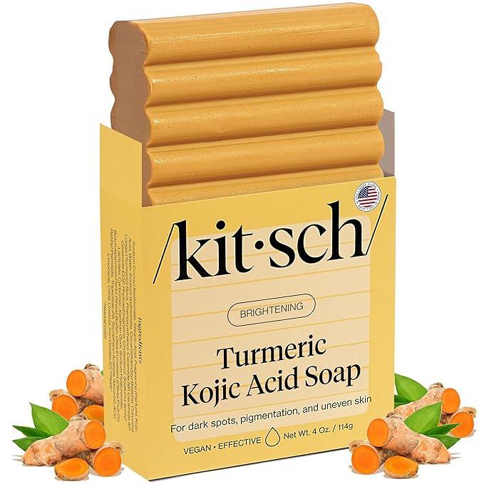 Kitsch Kojic Acid Soap – Turmeric Soap Bar with Hyaluronic Acid & Shea Butter – Brightening & Hydrating Body Wash & Face Wash for Dark Spots, Even Skin Tone & Natural Glow - Made in USA - 4 oz
