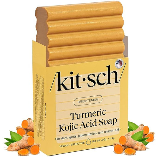 Kitsch Kojic Acid Soap – Turmeric Soap Bar with Hyaluronic Acid & Shea Butter – Brightening & Hydrating Body Wash & Face Wash for Dark Spots, Even Skin Tone & Natural Glow - Made in USA - 4 oz
