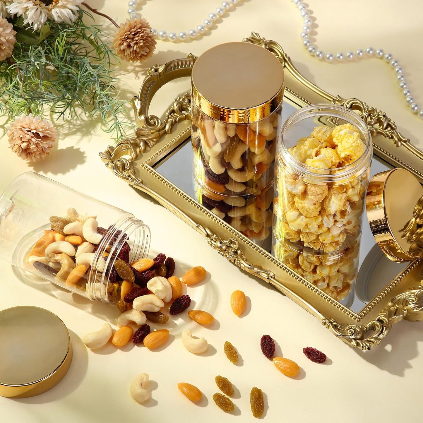 Patelai 4 Pieces Round Wide-mouth Leak Proof Plastic Container Jars with Lids for Travel Storage Makeup Beauty Products Face Creams Oils Salves Ointments DIY Making(10 Ounce,Gold)