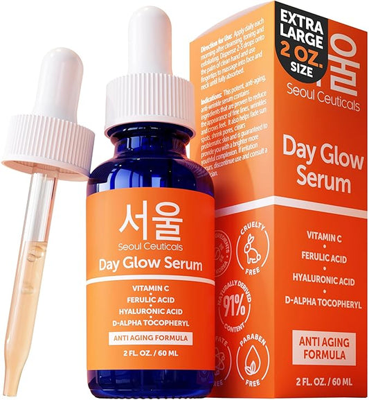 SeoulCeuticals Large 2oz Korean 20% Vitamin C Hyaluronic Acid Serum + CE Ferulic Acid - Potent Anti Aging Vit C, Anti Wrinkle K Beauty Skincare