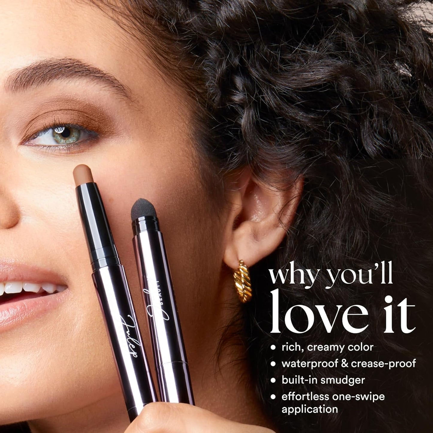 Julep Eyeshadow 101 Cream-to-Powder Waterproof Shadow Stick – Clove Shimmer – Long-Lasting, Crease-Proof, Peach Brown Shimmer Cream Eyeshadow with Built-in Smudger