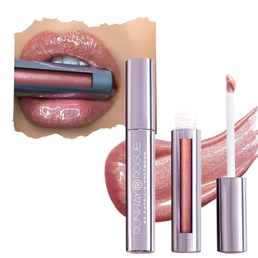 Runway Rogue LuxGloss Lip Gloss, High-Pigment Shimmery Rose-Gold Lip Gloss, ‘Fashion Week’