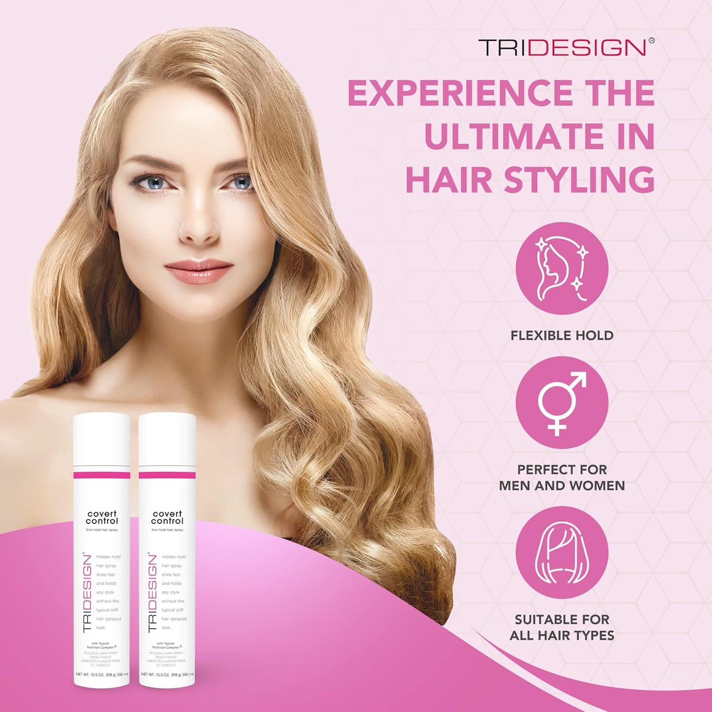 TRI Design Covert Control - Fast-Drying Hairspray for Women & Men, Aerosol Strong Hold Setting Spray, Hair Products, 2 Pack of 10.5 Oz