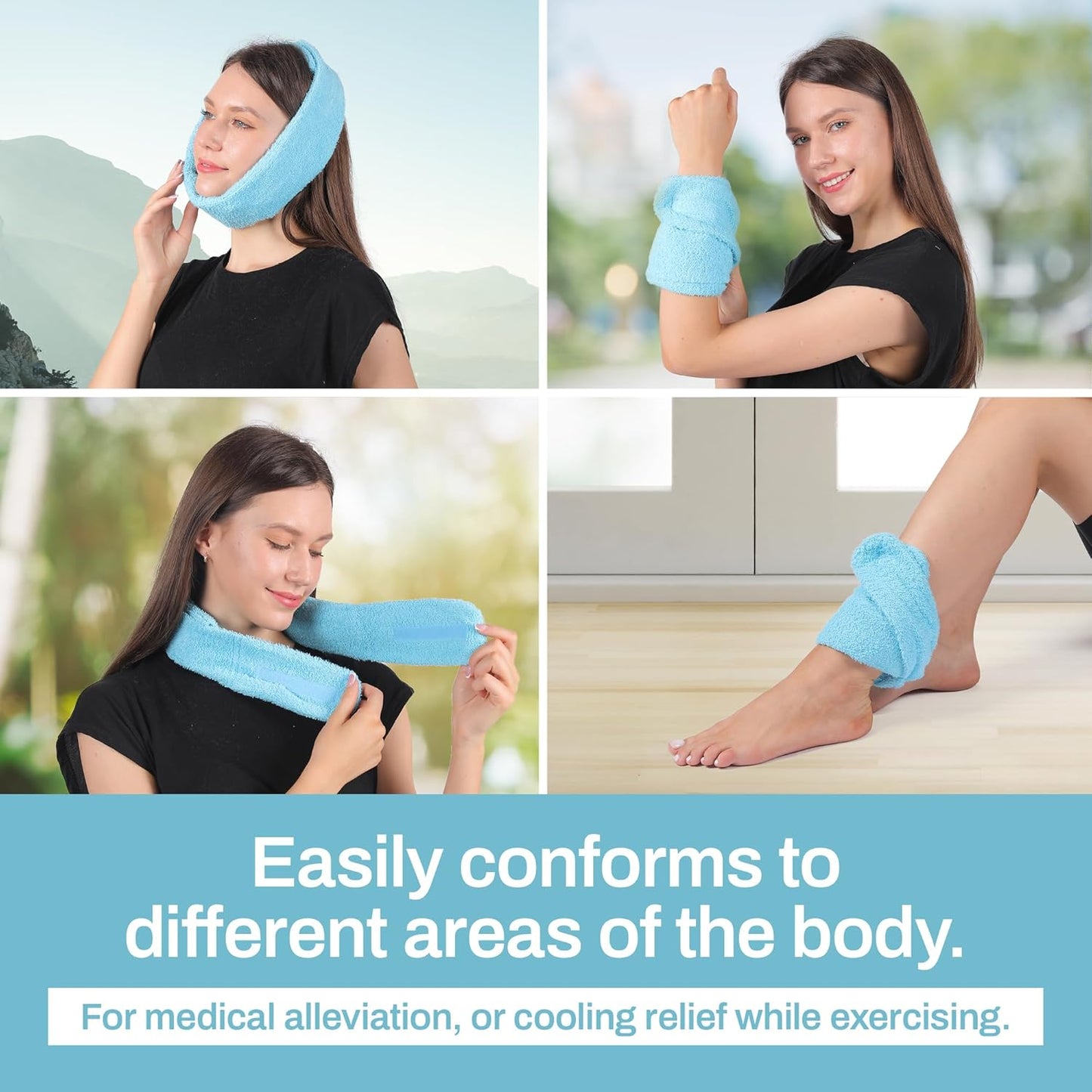 Cooling Towel with Soft Gel Ice Pack Inserts | Included 2 Gel Ice Packs Reusable - Multi Purpose Compression Wrap - Neck, Legs, Arms, Shoulders - Ideal for Post Surgery, Migraines, Hiking and Injuries