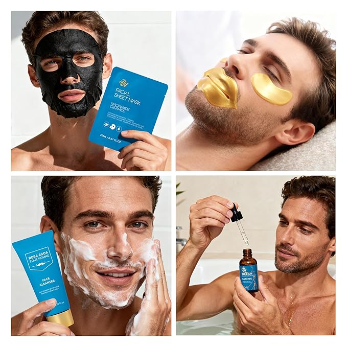 Christmas Gifts for Men, 30 Pcs Men Facial Skin Care Set, Luxury Bath & Beard Gift Set, Spa & Self-Care Gift, Clay Mask, Cleanser, Beard Oil, Cologne, Birthday, Valentines, Father Day, Boyfriend