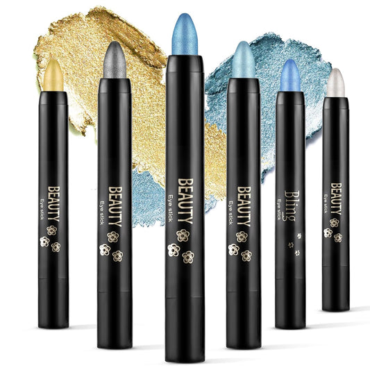 Boobeen 6PCS Cream Eyeshadow Stick - Waterproof Pencil Crayon Eye Brightener Stick Shimmer Pen - Create Glitter Eye Makeup, Easy to Use