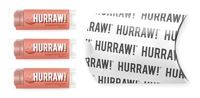 Hurraw! Grapefruit Lip Balm, 3 Pack: Organic, Certified Vegan, Cruelty and Gluten Free. Non-GMO, 100% Natural Ingredients. Bee, Shea, Soy and Palm Free. Made in USA