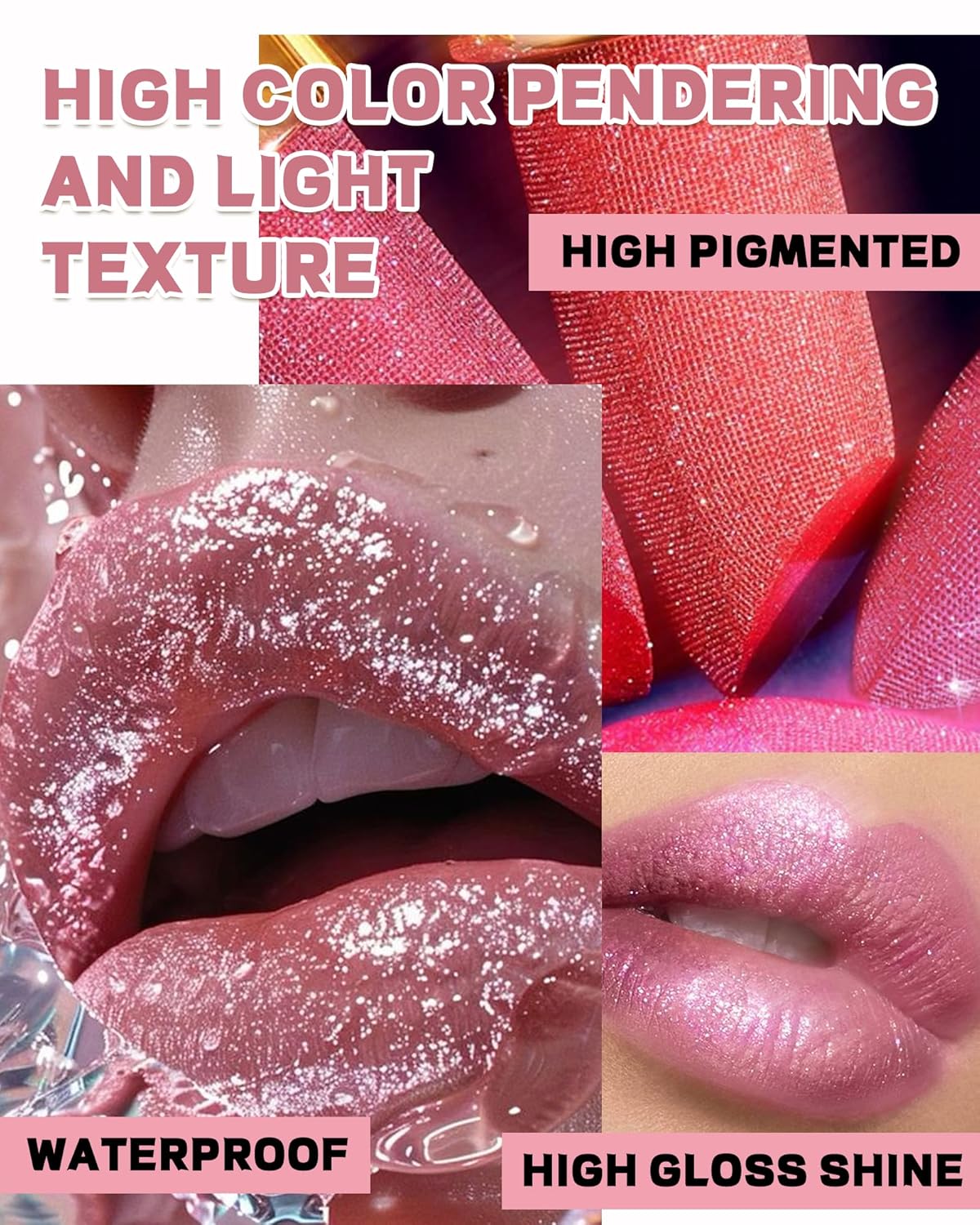 Glitter Metallic Brown Shimmer Lipstick Long Lasting, Glitter Diamond Shine Nude Red Lipstick Transfer Proof Non-Stick Lip Gloss Shimmer Highly Pigmented Full Coverage Lip Makeup for Women-08