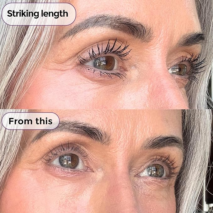 Rumi Cosmetiques VolumeCare+ Mascara For Mature Women - Extreme Length and Volume 2-in-1 Formula - No Clumps or Flaking, Long-Wearing, Hypoallergenic Mascara For Sensitive Eyes (Dark Brown)