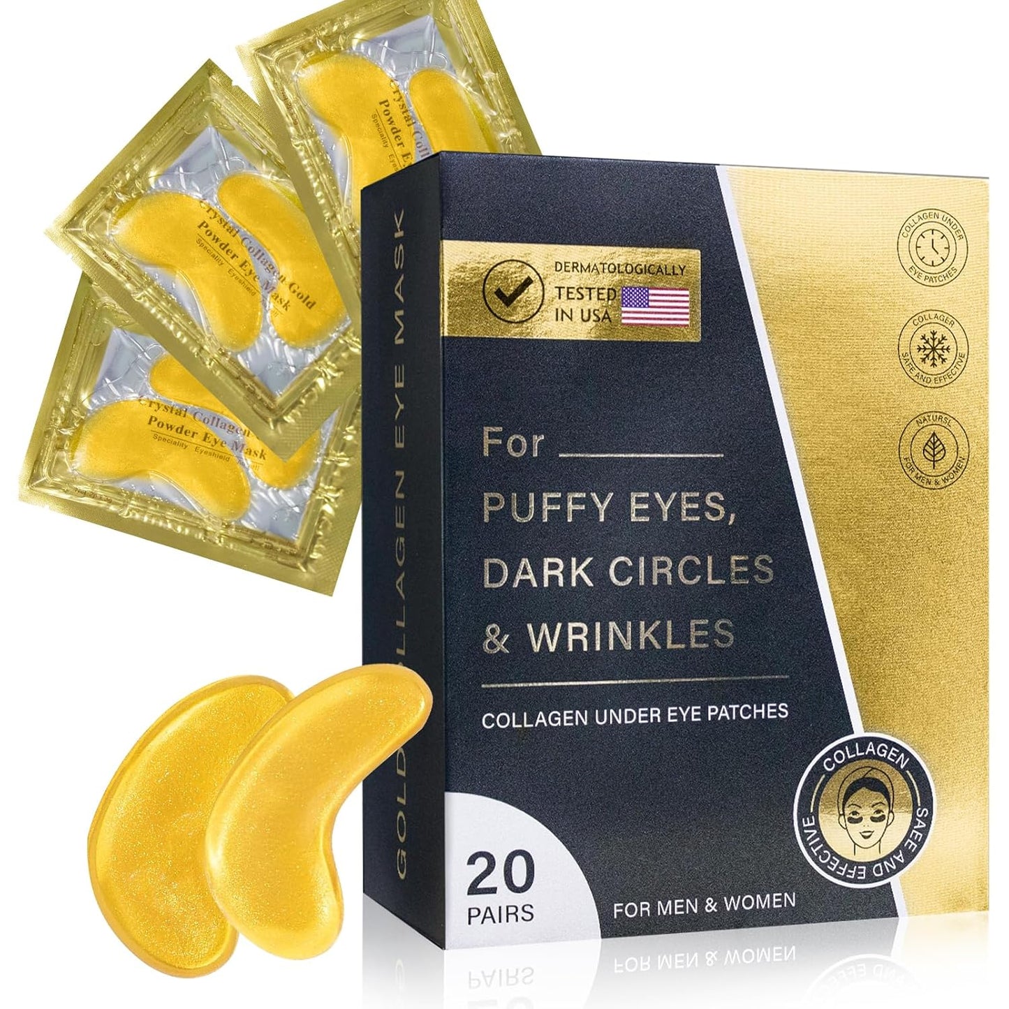 Under Eye Patches 20 Pairs, Golden Eye Mask for Undereye Bags & Puffy Eyes, Cooling Eye Care for Dark Circles & Wrinkles, Eye Mask Patches with Hyaluronic Acid & Collagen, Skincare Treatment for Adult